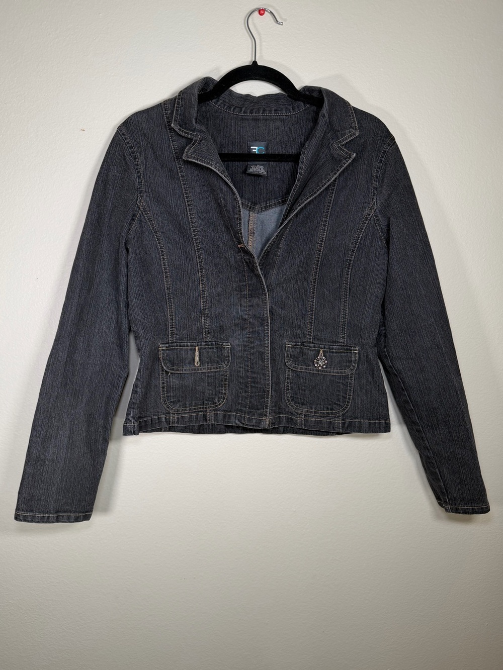 Vintage Y2K Denim FC French Cuff Dark Wash Jean Blazer Jacket Academia Tailored
